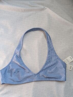 Aerie Light Blue Ribbed Halter Bralette Swim Top - Medium